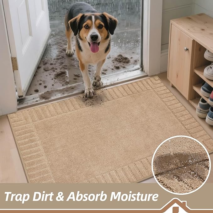 BEQHAUSE Door-Mat-Non-Slip Dirt Trapper Door Mats Low-Profile Front Door Mat Absorbent Floor Mats for Entryway Washable Mud Resistant Home Entrance Doormat,Taupe,24"x36"