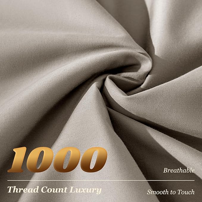 LBRO2M 1000 Thread Count 100% Egyptian Cotton Sheets Set King Size, 4 Piece Sets Bed Sheet Deep Pocket Sheet Set 16" Soft Comfortable All Season (King, Tapue)
