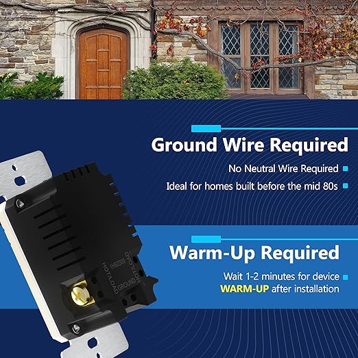 LIDER No Neutral Wire Required Humidity Sensor Switch, Automatic Humidity Control, Air Circulator, Adjustable Timing, 1-Pole, UL Listed, Light Almond, Wall Plate Included 2 Pack