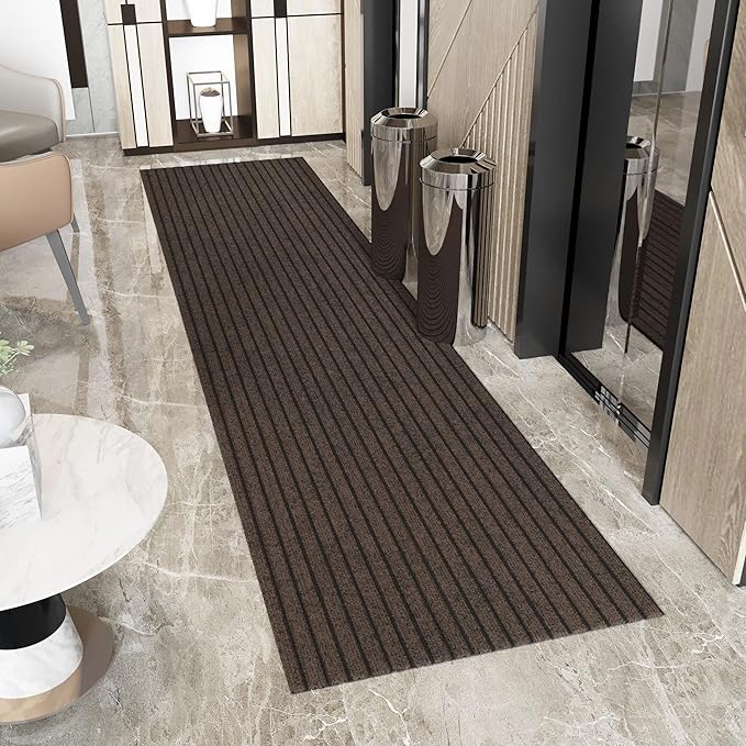 Ottomanson 2'7" x 38' Hallway Runner with Scraper Pile - Extra Durable Non-Slip Rug Mat for Indoor & Outdoor Use - Ideal for Kitchen, Entryway & Garage - High-Traffic Carpet, Brown