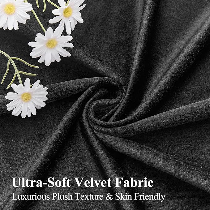 AUSSPVOCT Black Velvet Blackout Curtains 84 Inches for Bedroom, Room Darkening Drapes Super Soft Elegant Thermal Insulated Soundproof Curtain for Living Room, Back Tab Rod Pocket, W52 x L84, 2 Panels