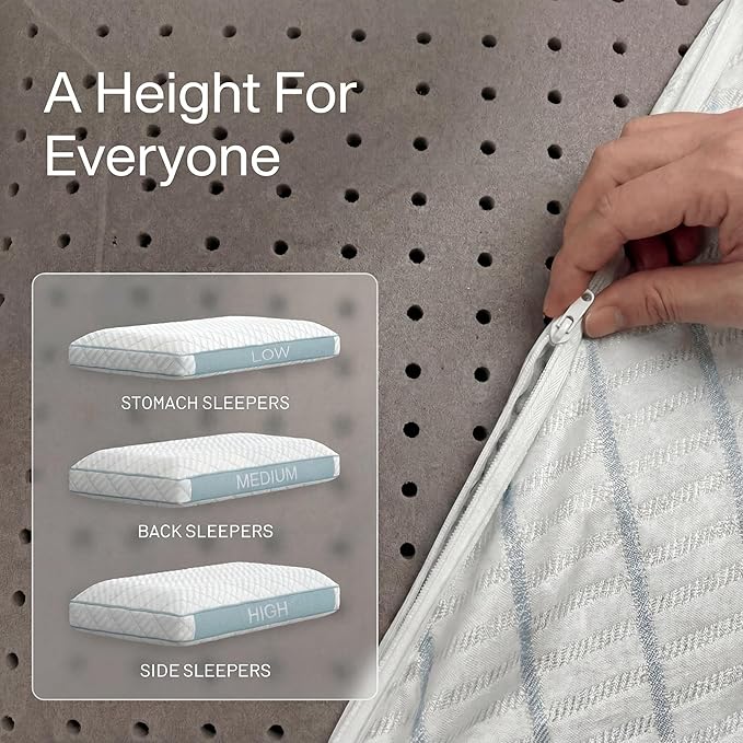 Glacia Contour Low Profile 4-inch Memory Foam Pillow for Stomach Sleepers – Slim Gel-Infused Bed Pillow for Neck Pain Relief | Hypoallergenic Queen Pillows for Neutral Spine Alignment