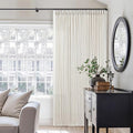 Extra Wide Pinch Pleat Linen Curtains 108 Inches Long for Living Room Sliding Glass Door 70 Inch Wide Semi Sheer Curtain Cream Ivory Boho Pleated Drape Hooks Rings 70x108 Large Window Curtain 1 Panel