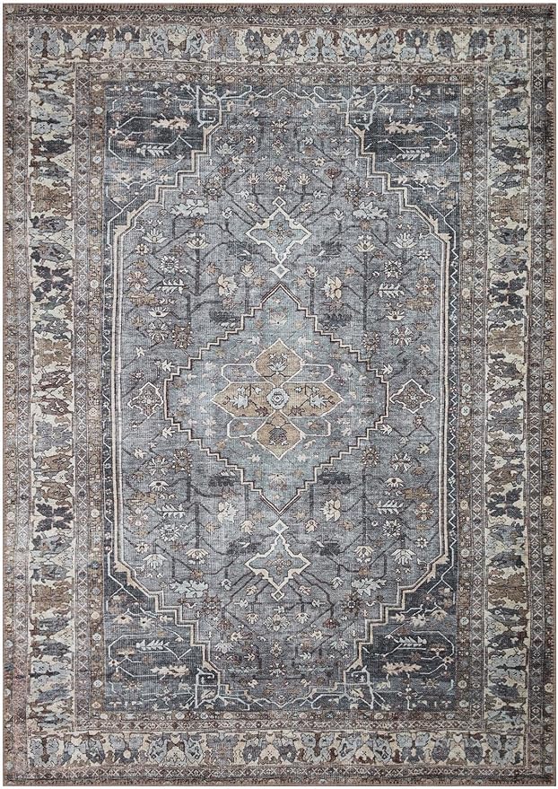 Keen Home Design 8x10 Rug - Machine Washable Area Rug with Non-Slip Backing, Ideal for Living Room, Dining Room, Bedroom - Vintage, Easy Clean, Durable, Low Pile Rug - (8' x 10')
