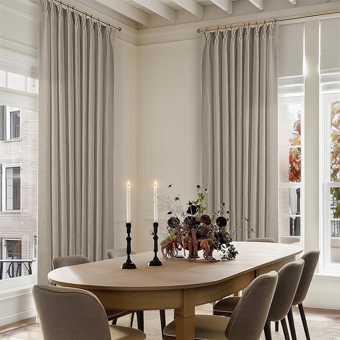 Pinch Pleated Linen 102 Inch Curtains 60 Inch Width for Living Room Divider Light Filtering Semi Sheer Burlywood Taupe Extra Wide Patio Curtains for Sliding Door Floor Ceiling Picture Window 60x102