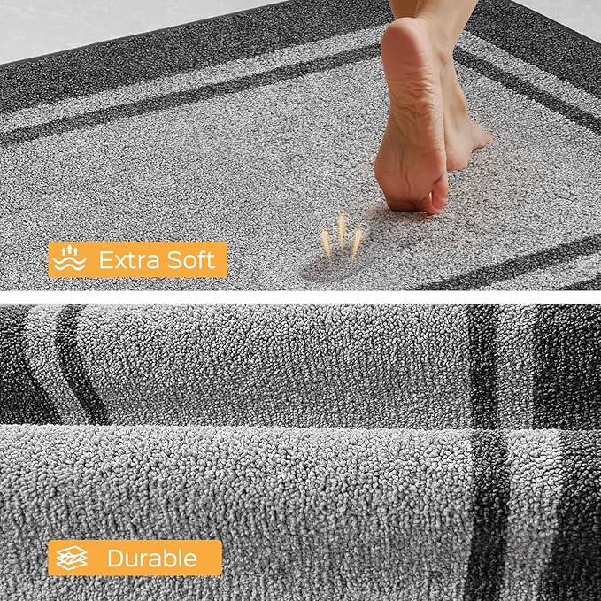 Kitchen Rugs 24" x 70", Non-Slip Machine Washable Kitchen Runner Rugs Floor Mats, Absorbent Comfort Standing Mats for Kitchen, Sink, Laundry and Hallway, Rolled Packaging, Light Grey & Dark Grey
