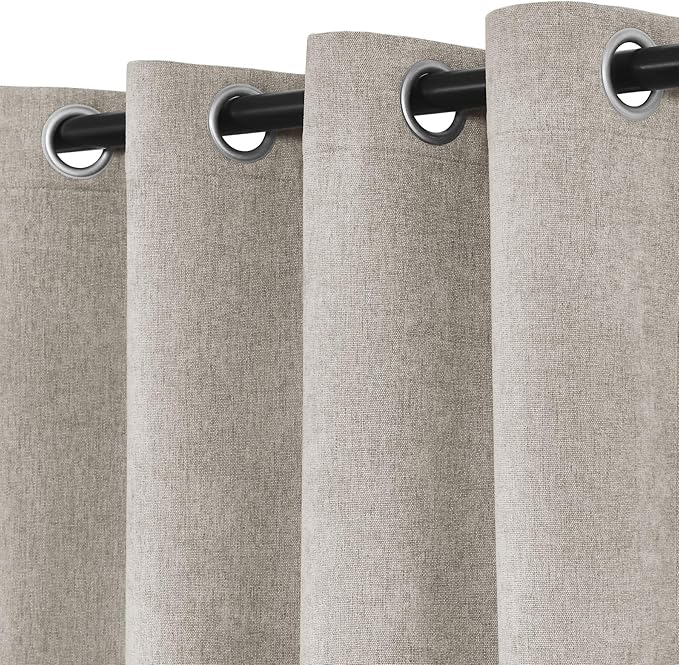 Macochico 100% Blackout Chenille Curtains for Living Room Classic Chenille Window Curtain Panels Thermal Drapes for Bedroom Hotel Grommet Curtains with Tieback Beige Taupe 84" Wx96 L 1 Panel