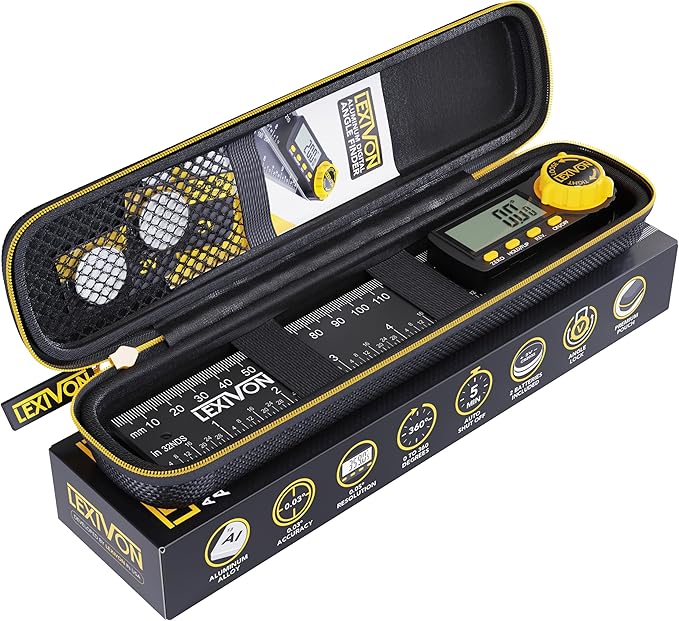 LEXIVON Aluminum Digital Angle Finder Gauge, 7-inch/180mm Multi-Purpose Protractor, Includes XL Display and Rugged Zippered Pouch (LX-DAF7)