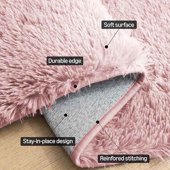 Amazon Basics Fluffy Washable Round Area Rug, Circle Shaggy Carpet for Living Room, Bedroom, Nursery, 7'R, Pink