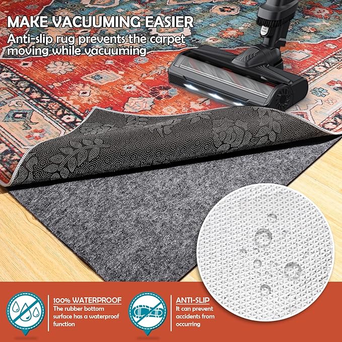 Waterproof Rug Pad, 10x14 Ft Under Area Rug Carpet Pad, Non Slip Rug Pads for All Floors and Hardwood Floors Finishes, Keep Carpets in Place Soft and Prevent Rug from Wrinkling or Buckling