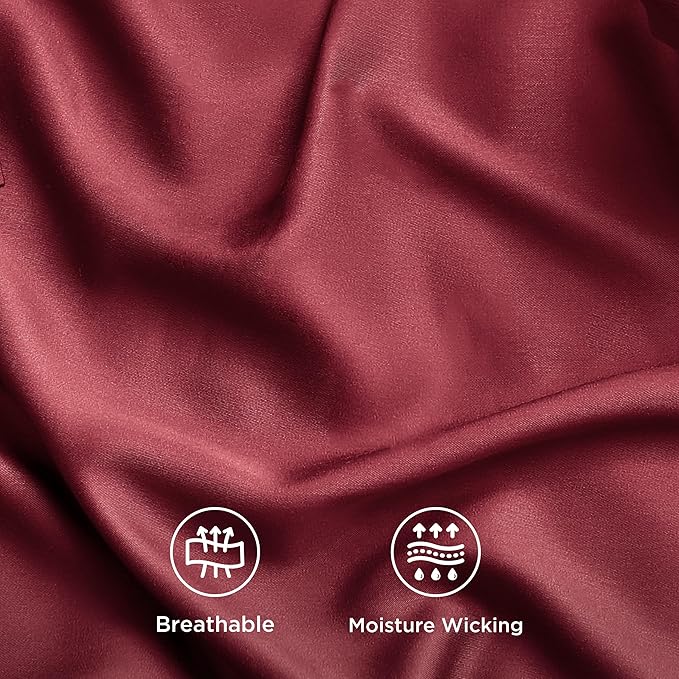 Bedsure California King Sheet Sets, Cooling Sheets, Rayon Derived from Bamboo, Breathable & Soft, Deep Pocket Up to 16 Inches, Hotel Luxury Silky Bedding for Hot Sleepers, Burgundy