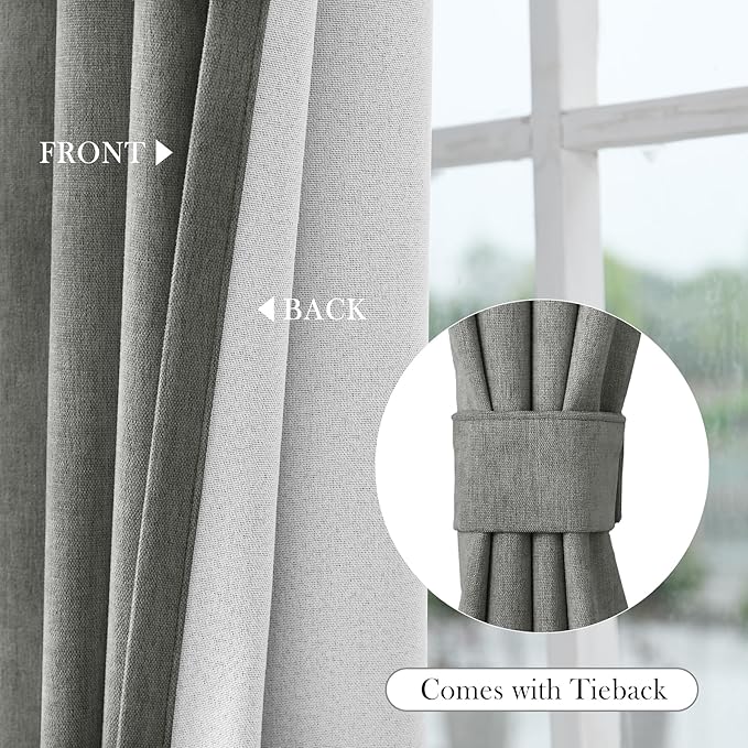 Macochico 100" Wx84 L Rock Grey Full Blackout Curtains for Sliding Door, Thermal Insulated Drapery for Living Room Bedroom Windows Patio Door, Modern Chenille Grommet Curtains with Tieback 1 Panel