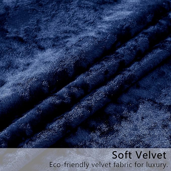 SMILETIME Navy Blue Crushed Velvet Curtains 52x108inch Rod Pocket Luxurious Thermal Insulated Soundproof Drapes Soft and Durable Light-Filtering Window Treatments for Living Room Bedroom, 2 Panels