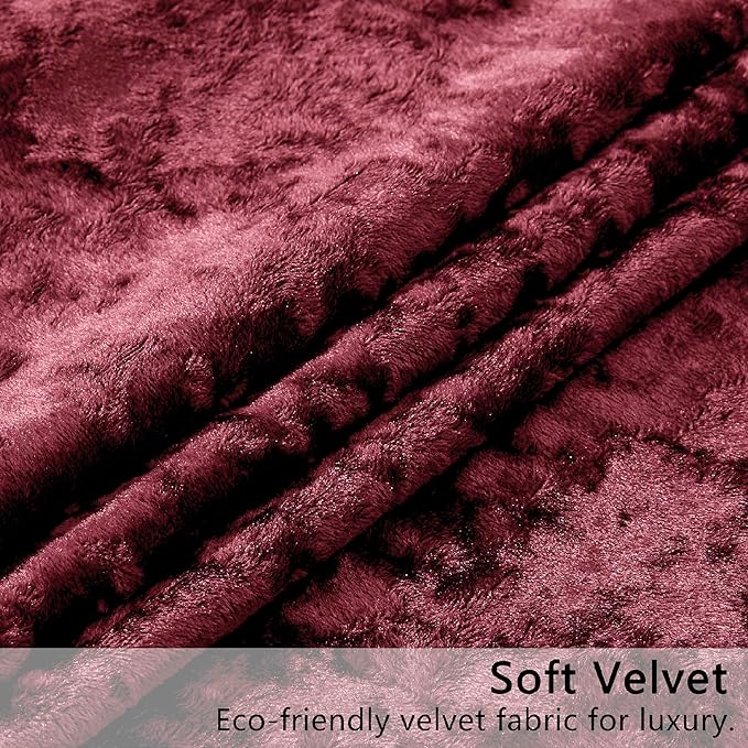 SMILETIME Burgundy Red Crushed Velvet Curtains 52x84inch Rod Pocket Luxurious Thermal Insulated Soundproof Drapes Soft and Durable Light-Filtering Window Treatments for Living Room Bedroom, 2 Panels