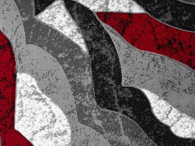 Modern Abstract Area Rug Hand Carved Contemporary Geometric Swirls Vibrant Colors Carpet for Living Room Bedroom Design PR1002 (Red, 8' x 10')