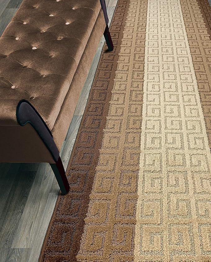 Custom Length Hallway Runner Rug,Slip Resistant,Meander Brown, 26 Inch X 18 feet, Sold and Priced Per Foot