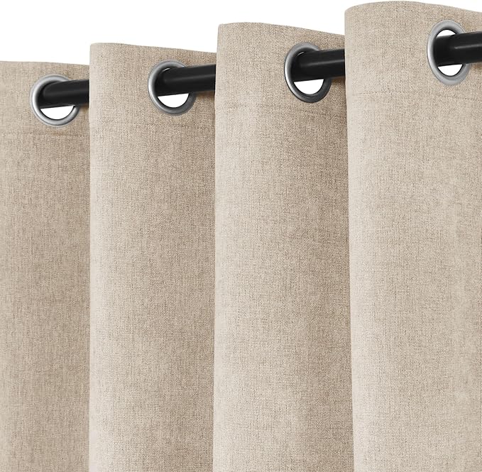 Macochico 100% Blackout Chenille Curtains 96 Inches Long for Hotel Nursery Noise Reducing Thermal Curtains for Bedroom Living Room Grommet Taupe Curtains with Tieback 52" Wx96 L Classic 1 Panel