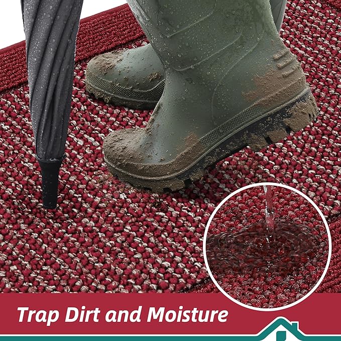 BEQHAUSE Indoor Door Mat 20" x 32", Dirt Trapper Door Mats Non-Slip Entryway Rugs Washable, Resist Dirt Absorbent Welcome Mat, Low Profile Floor Mats for Front Back Door and Entryway, Red