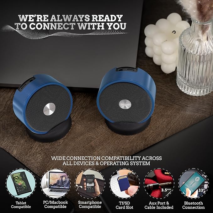 Long Run Technologies Paired Bluetooth Speakers - Surround Sound Stereo Pairing Linkable for Home TV Car