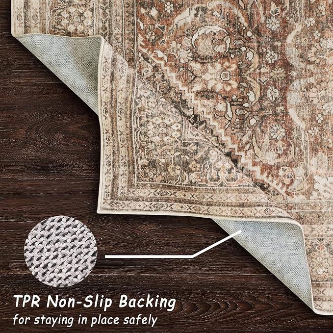 vivorug 3x5 Rug, Small Area Rug for Living Room, Bedroom, Kitchen, Machine Washable Non-Slip Throw Rug, Vintage Carpet for Entryway Nursery Coffee Table - Durable (Earth Tone)