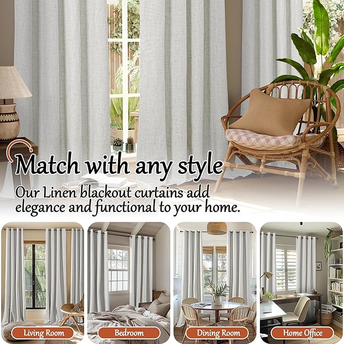 45 Inch Length Linen Blackout Curtains for Short Cafe Window, Thermal Insulated Light Blocking Soundproof Privacy Burlap Curtains 2 Panels, Each 38 Inch Wide Light Grey