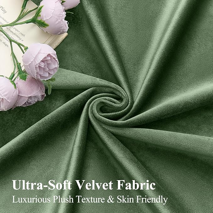 AUSSPVOCT Olive Green Velvet Curtains 96 Inches for Bedroom, Thermal Insulated Soft Room Darkening Curtains Luxury Window Drapes for Living Room Nursery, Back Tab Rod Pocket, W52 x L96, 2 Panels