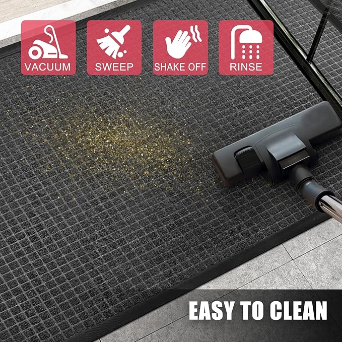 Kuyal Front Door Mat, 3'*5' Door Mat for Inside Outside Entrance,Waterproof Welcome Mats with Non-Slip Backing, Indoor Outdoor Entryway, Commercial Floor Mats, Durable & Easy to Clean, Dark Gray
