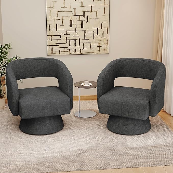 Swivel Accent Chair, Modern Comfy Chenille Barrel Chairs, Oversized Upholstered Round Arm Chair for Living Room, Bedroom, Reading Room, Black, 1 PCS