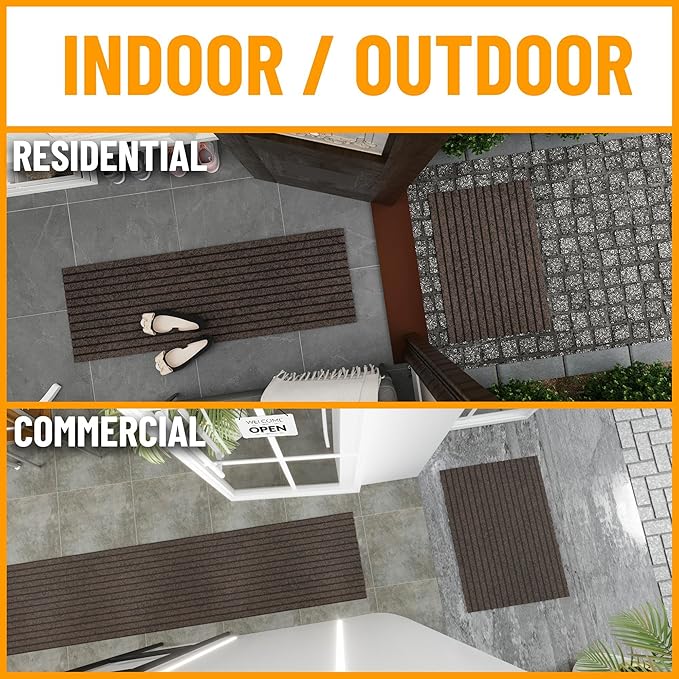 Ottomanson 2'7" x 32' Hallway Runner with Scraper Pile - Extra Durable Non-Slip Rug Mat for Indoor & Outdoor Use - Ideal for Kitchen, Entryway & Garage - High-Traffic Carpet, Brown
