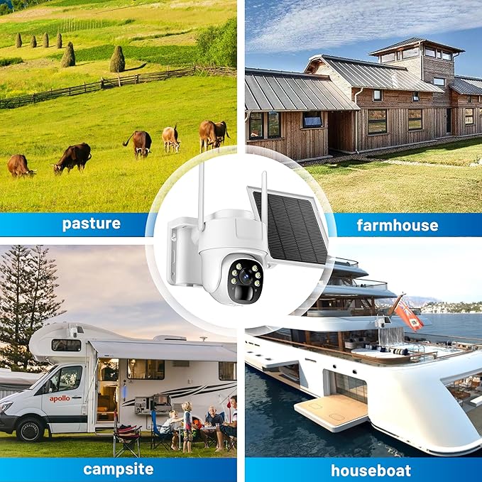 KKB 4G LTE Cellular Solar Security Cameras Wireless Outdoor, No WiFi Security Camera Built-in SIM Card, Unlimited Data, 2K HD Cam Color Night Vision, 355° Live View, PIR Motion Sensor, 2-Way Audio