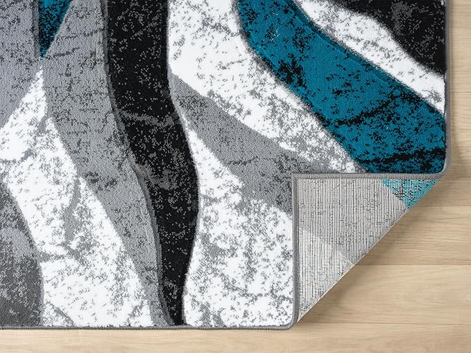 Modern Abstract Area Rug Hand Carved Contemporary Geometric Swirls Vibrant Colors Carpet for Living Room Bedroom Design PR1002 (Turquoise, 8' x 10')