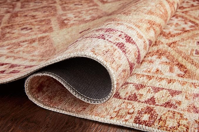 Loloi Layla Collection LAY-16 Natural/Spice 2'-6" x 9'-6" .13" Thick Runner Rug, Soft, Durable, Vintage Inspired, Distressed, Low Pile, Non-Shedding, Easy Clean, Printed, Living Room Rug