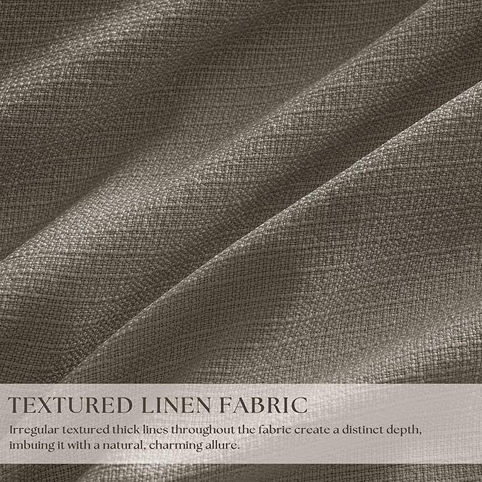 Taupe Grey Linen Blackout Pleated 105 Inch Curtains for Living Room Darkening Pinch Pleat 100% Black Out Drapes Thermal Insulated Soundproof Brownish Gray 105 Inch Curtain for Dining Bedroom