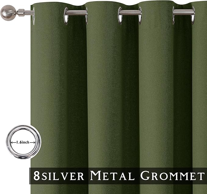 ChrisDowa 100% Blackout Olive Green Solid Curtains 120 Inches Long 2 Panels for Bedroom Living Room,Farmhouse Room Darkening Thermal Insulated Soundproof Grommet Top Window Treatment Drapes,52x120