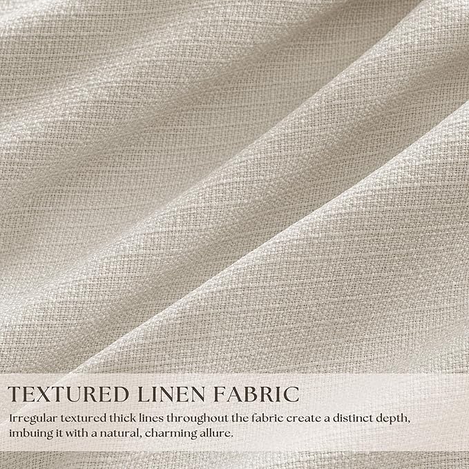 Ivory Cream Linen Blackout Curtains 112 Inches Long for Bedroom Neutral Boho Pinch Pleated 100% Black Out Room Darkening Sound Dampening Window Drapes Double Layer Soundproof 112 Inch Curtains