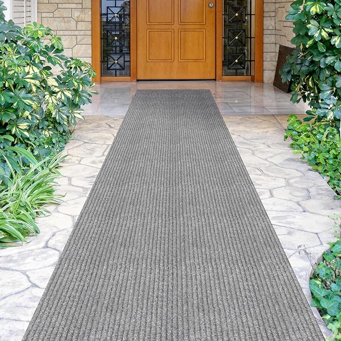 Ottomanson 2'7" x 23' Hallway Runner with Scraper Pile - Extra Durable Non-Slip Rug Mat for Indoor & Outdoor Use - Ideal for Kitchen, Entryway & Garage - High-Traffic Carpet, Gray