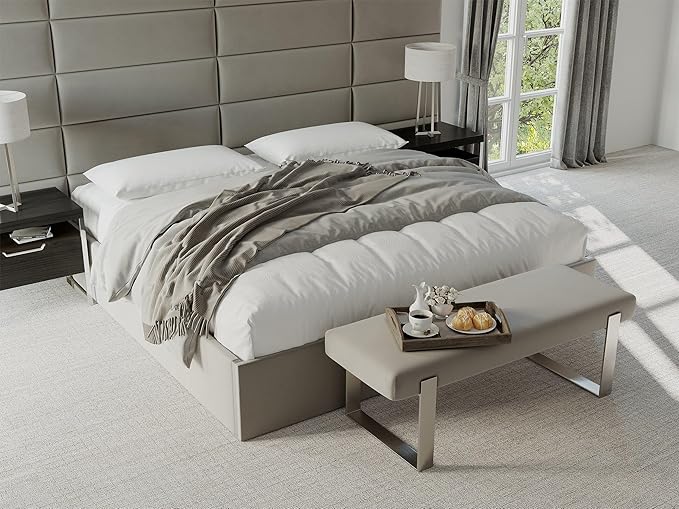 VANT Upholstered Bed Bench - Velvet Emerald Green - Brushed Nickel - Contemporary Modern, Bedroom Bench Seat, Hallway, or Entryway