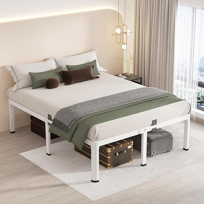 MAF 12 Inch King Metal Platform Bed Frame White with Round Corner Legs, Mattress Slide Stopper, 3000 LBS Heavy Duty Steel Slats Support, Noise Free, No Box Spring Needed, Easy Assembly