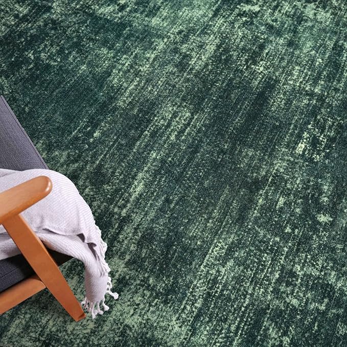 IOHOUZE Abstract Area Rugs 5x7 Ft Washable Rugs for Living Room, Non Slip Dining Room Rug, Printed Faux Wool Rugs for Bedroom, Floor Carpet for Kitchen Nursery Playroom, Dark Green