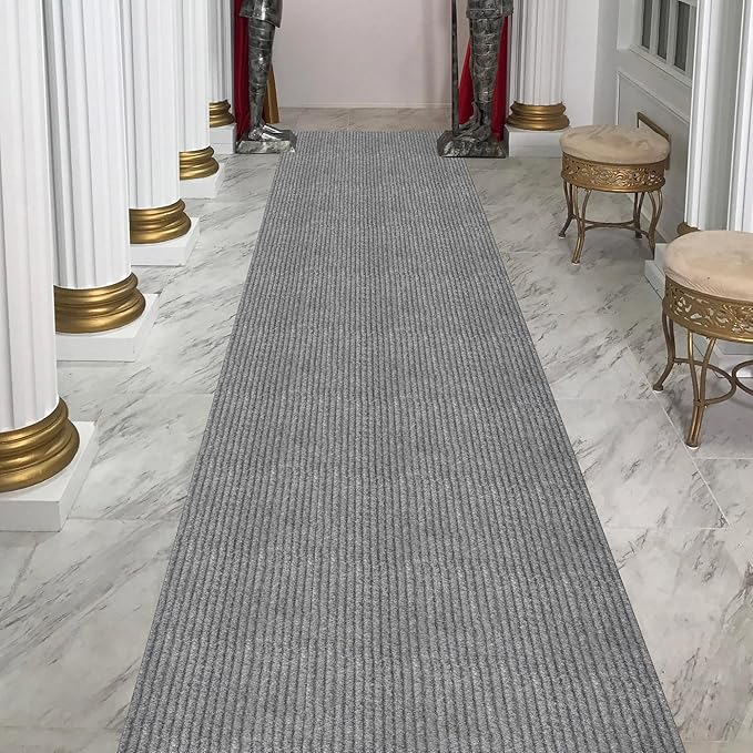 Ottomanson 2'7" x 19' Hallway Runner with Scraper Pile - Extra Durable Non-Slip Rug Mat for Indoor & Outdoor Use - Ideal for Kitchen, Entryway & Garage - High-Traffic Carpet, Gray