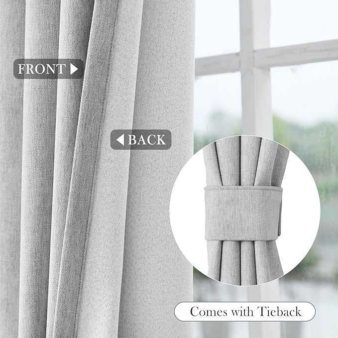 Macochico 100% Blackout Chenille Curtains Thermal Insulated Noise Reducing Velvet Draperies for Living Room Bedroom Hotel Apricot Grey Blackout Curtains Grommet Top with Tieback 84" Wx84 L 1 Panel