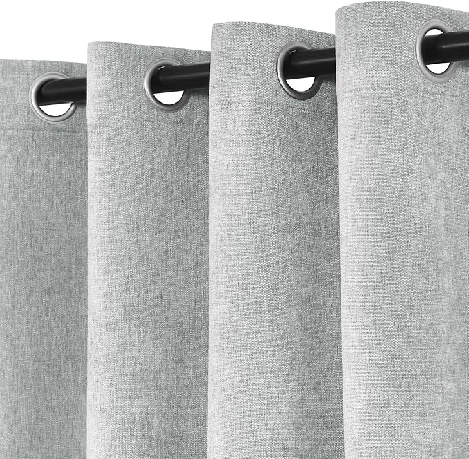 Macochico 100% Blackout Curtains Thermal Insulated Noise Reducing Chenille Curtains for Hotel Auditorium Bedroom Living Room Grommet Medium Gray Curtains with Tieback Classic 52" Wx84 L 1 Panel