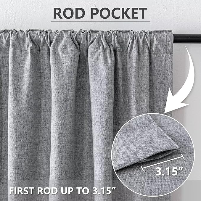 100% Blackout Curtains for Living Room, 90 Inch Curtains 2 Panel Set Light Blocking, Back Tab & Rod Pocket Thermal Insulated Drapes Bedroom Windows Home Decor(52W × 90L inch, Light Grey)