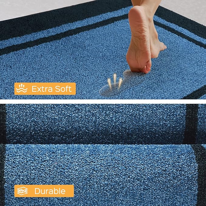 Kitchen Rugs 24" x 70", Non-Slip Machine Washable Kitchen Runner Rugs Floor Mats, Absorbent Comfort Standing Mats for Kitchen, Sink, Laundry and Hallway, Rolled Packaging, Light Blue & Navy
