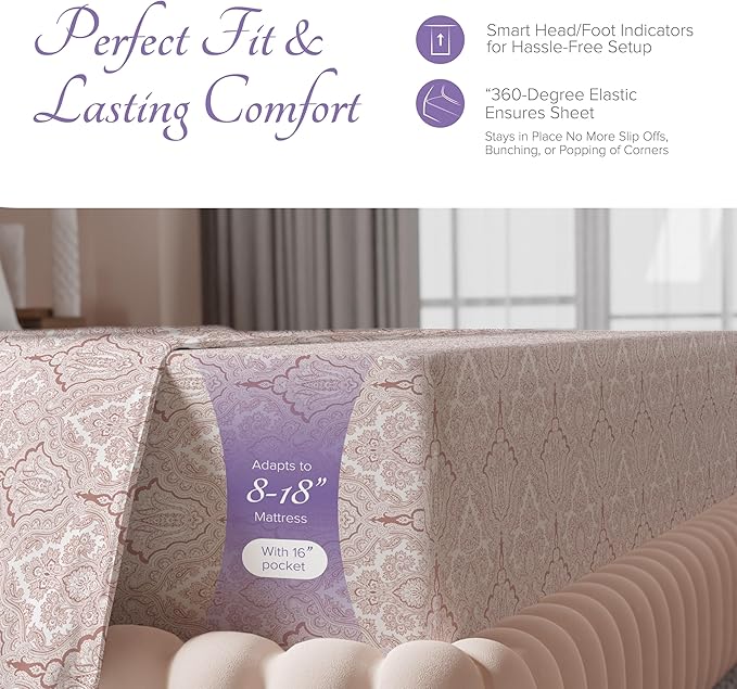 Carressa Linen 100% Egyptian Cotton Printed Bed Sheets - 600 Thread Count 3 PC Twin XL Sheet Set, Hotel Luxury Sateen Bedsheets, 16" Deep Pocket Cooling Sheets for Twin XL Size Bed - Paisley