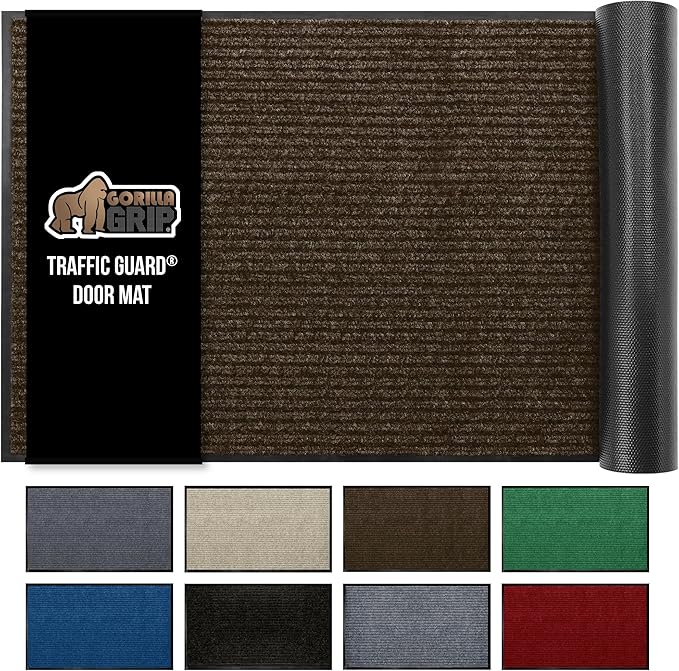 GORILLA GRIP Waterproof Traffic Guard Door Mat, 60x36, Heavy Duty Entryway Mats, Strong Rubber Back Commercial Utility Rugs for Office Hallway, Garage Floor and Home, Low Profile Carpet Runner, Brown