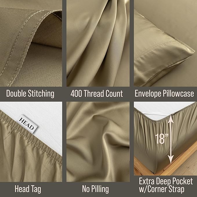 Bella Coterie Luxury Bamboo Viscose Twin XL Size Sheet Set | 100% Organically Grown | Ultra Soft | Cooling for Hot Sleepers | 18" Deep Pocket [Olive]