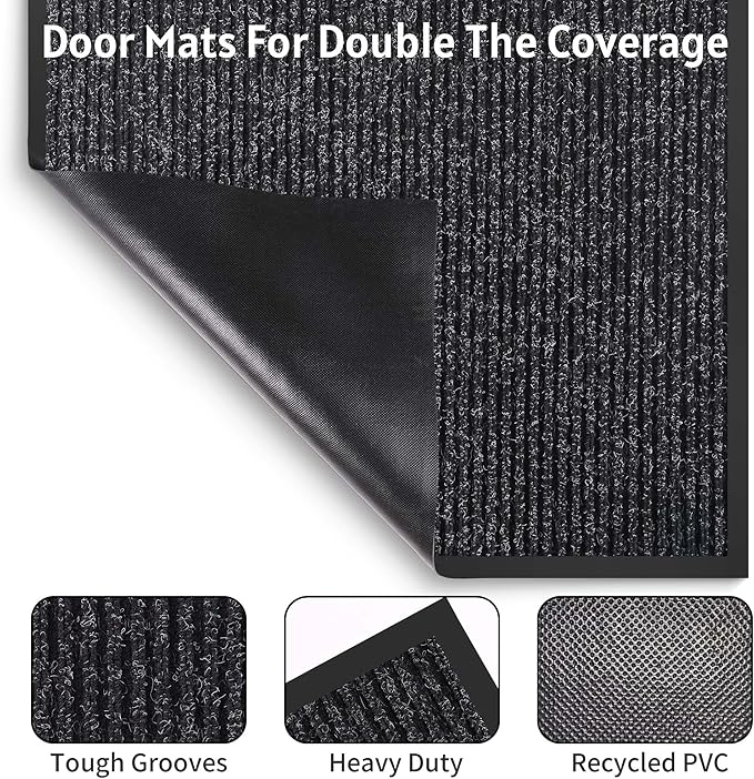 Front Door Mat Indoor Outdoor Entrance, 48" x 72" All-Season Heavy Duty Waterproof Doormat, Non-Slip Absorbent Entryway Mat, Easy to Clean, Low Profile Commercial Floor Mat for Indoor Outdoor
