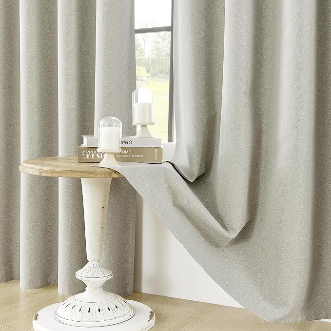 ChrisDowa 100% Blackout Greyish Beige Solid Curtains 96 Inches Long 2 Panels for Bedroom Living Room,Farmhouse Room Darkening Thermal Insulated Soundproof Grommet Top Window Treatment Drapes,52x96