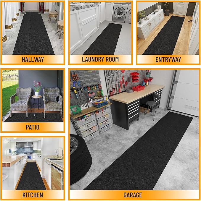 Ottomanson Commercial Scrape Rib Entry Mat – Heavy Duty Ribbed Floor Mat for High Traffic – Non Slip Rubber Back, Waterproof – Indoor Outdoor Use for Offices, Schools, Lobbies, 2'7" x 50', Black